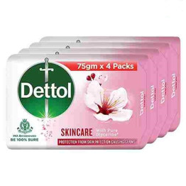 Dettol Skincare Pure Glycerine Soap, Protection from Skin Infection Causing Germs, 75g ( Pack Of 4)